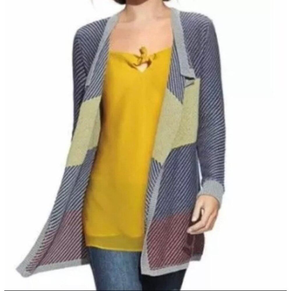 CAbi Color Block Striped Blanket Long ‎ Career Workwear Cardigan Sweater Small